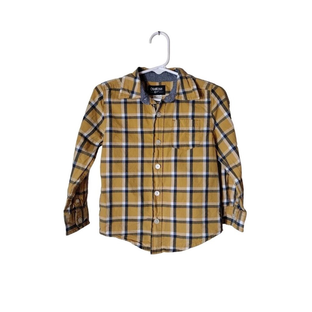 Oshkosh Top Boys 2T Plaid Button Up Long Sleeve Pocket Fall Harvest